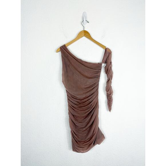 Zara Fitted Asymmetric Draped Organza Dress Medium One Sleeve Ruched Cocktail - Picture 13 of 14